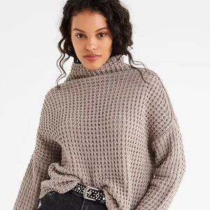 Urban Outfitters Waffle Knit Turtleneck Sweater (Size S) Taupe